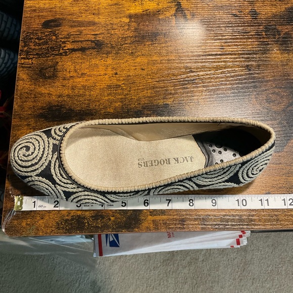 Jack Rogers Flats Black Fabric Upper Tan Cord Wrapped Design Leather Soles - Picture 3 of 16